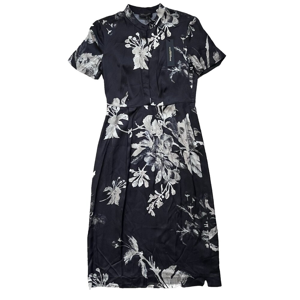 NWT Donna Karan Women's Black Floral Print Knee Length Sheath Dress Size 0
